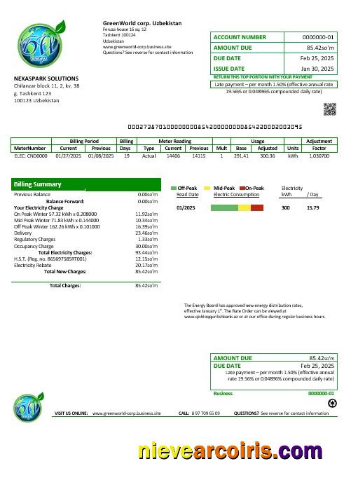 Uzbekistan GreenWorld business utility bill